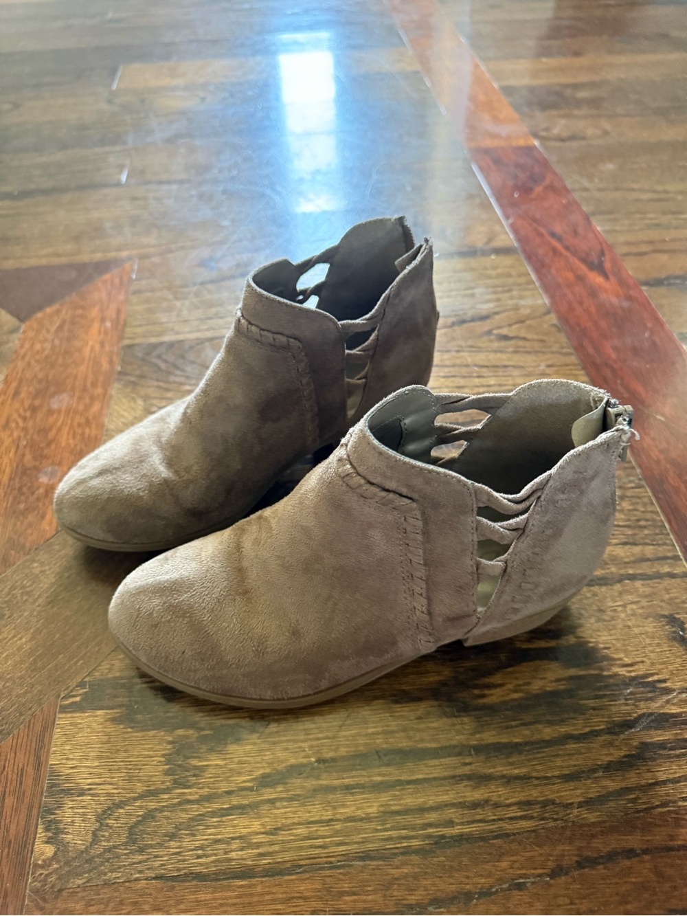 Girls Neutral Taupe Ankle Booties with Side Cutouts